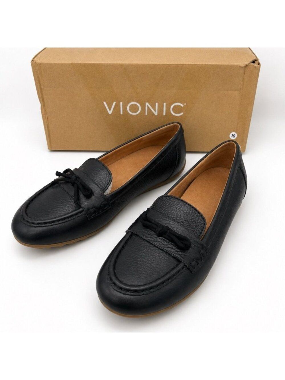 Vionic Taryn Supportive Black Leather Driving Penny Loafers Womens Size 8